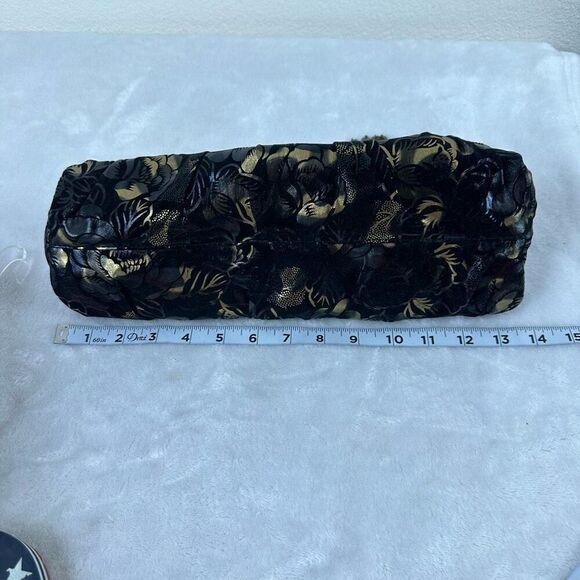 Vintage Velvet Fabric Dark Floral Evening Handbag Corsage Applique Chain Strap - Picture 6 of 9